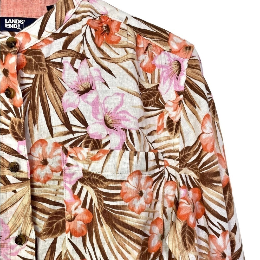 New Land's End Linen A-Line Palm and Floral Print Tunic Top Shirt New NWOT - Picture 4 of 14